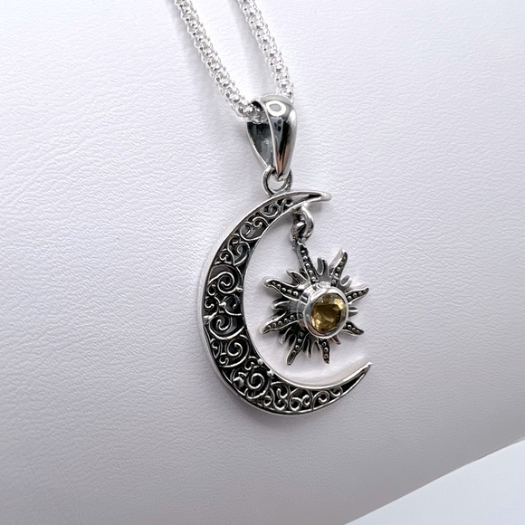 Genuine Citrine .925 Sterling Silver Moon Necklace - Picture 10 of 17